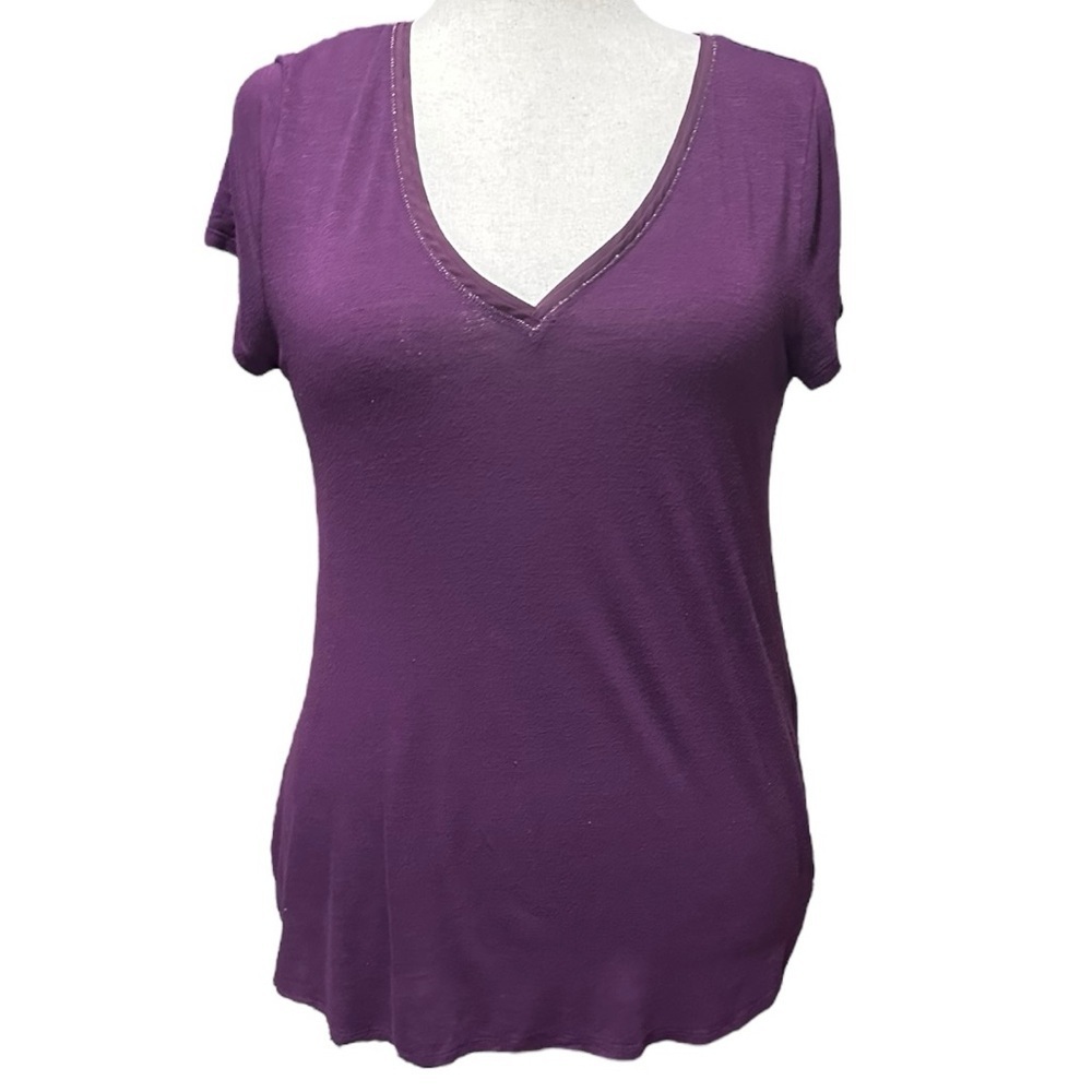 WHBM Eggplant Purple V-neck Casual T-Shirt Size Large